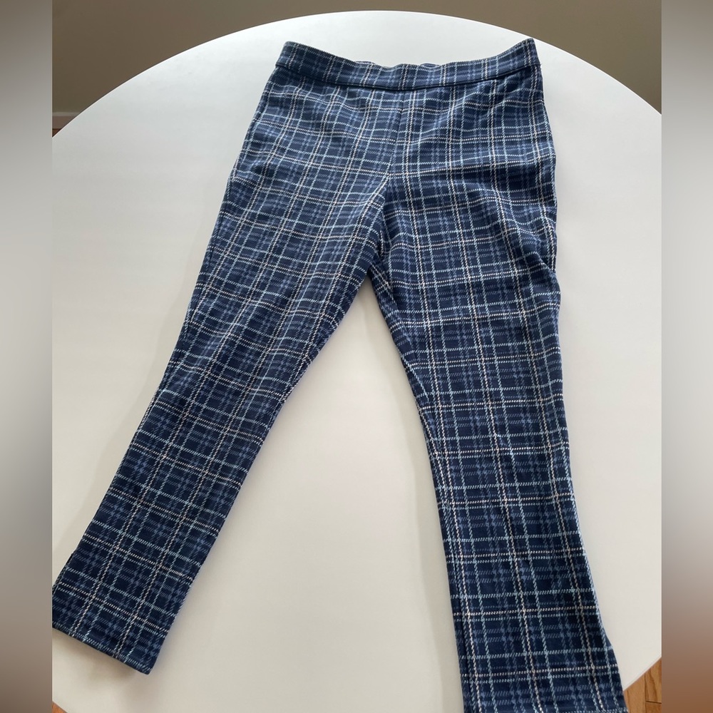Nordstrom Plaid Navy Blue Fitted Trousers